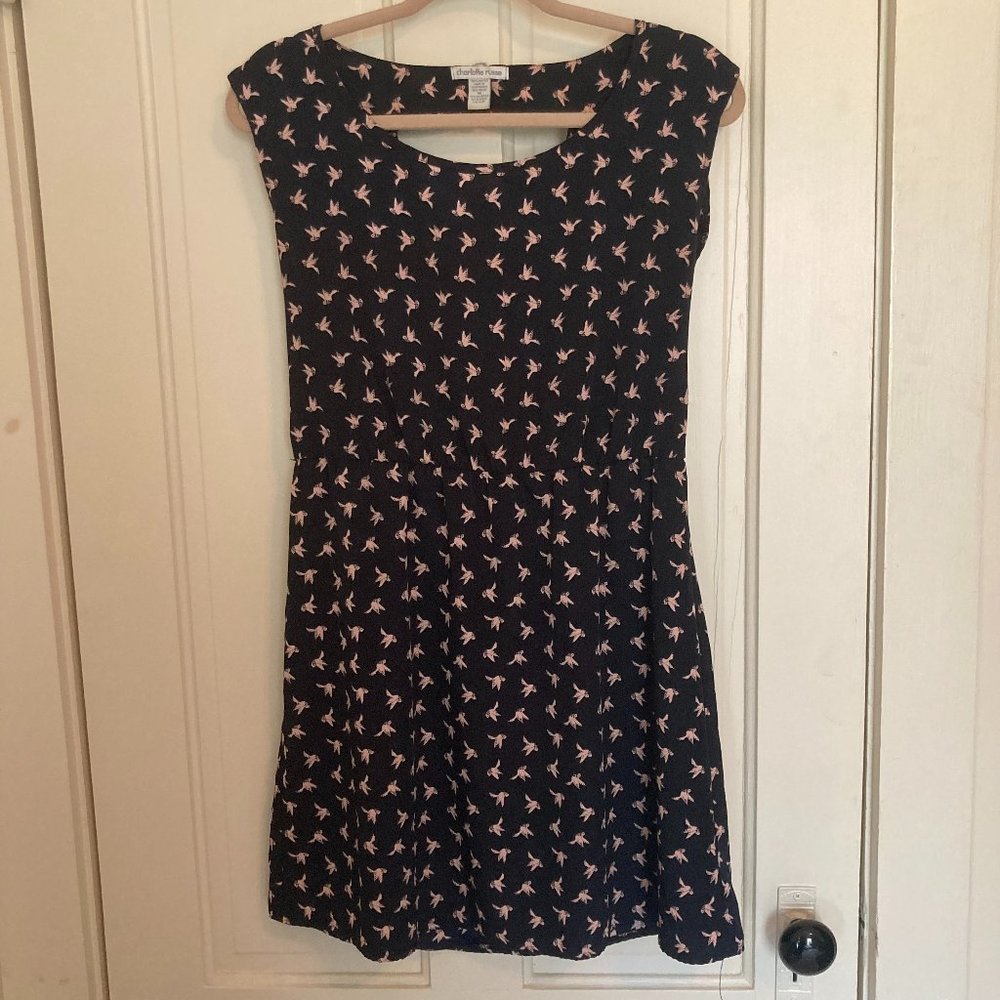 Charlotte Russe Navy and Pink Bird Print Dress